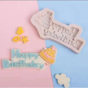 Happy Birthday Cake Theme Silicone Mould Style 2 for Fondant & Chocolate