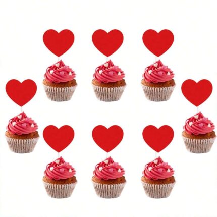 10 pcs red heart cake topper set