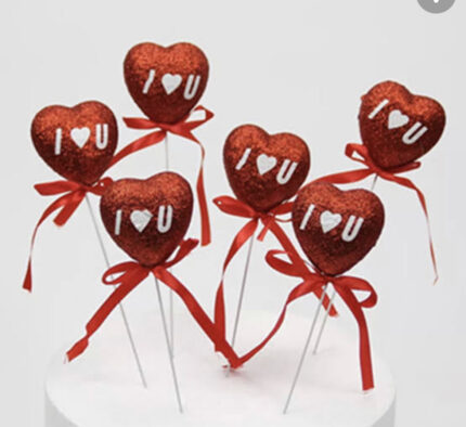 1 pcs form red glitter heart with 1 love you topper