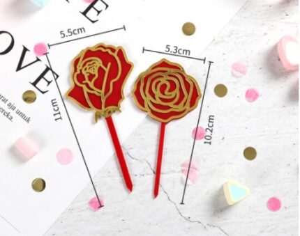 2 Pcs Acrylic Rose cake topper set