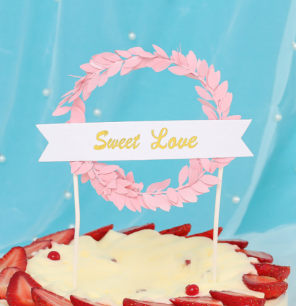 1 pcs sweet love pink wreath cake topper
