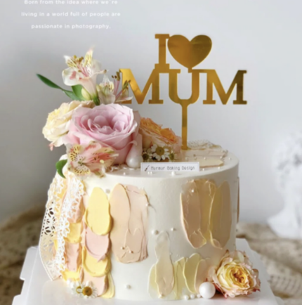 I Love mum with big heart cake topper