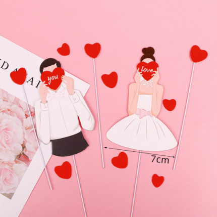 7 pcs Heart couple topper set
