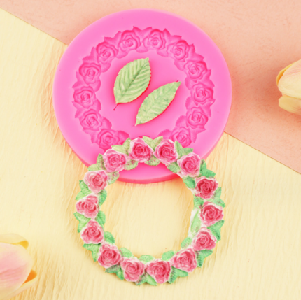 Rose round frame leave theme silicone mould