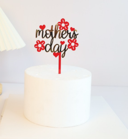 Mother's day red flower acrylic cake topper