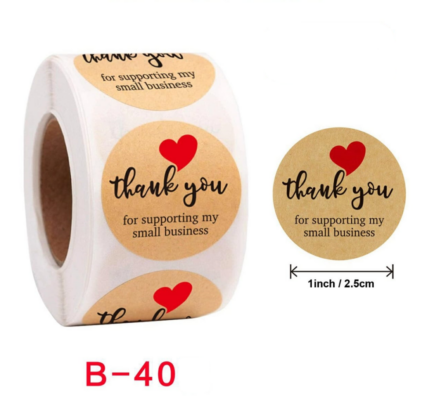 Brown Thank You for Supporting small business Stickers Roll 1 Inch diameter 500 sticker roll