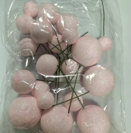 20 pcs Glitter Light Pink round mixed sizes faux balls
