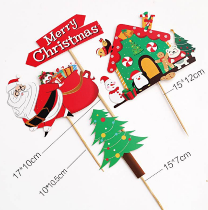 4 pcs Christmas theme cake topper style 3
