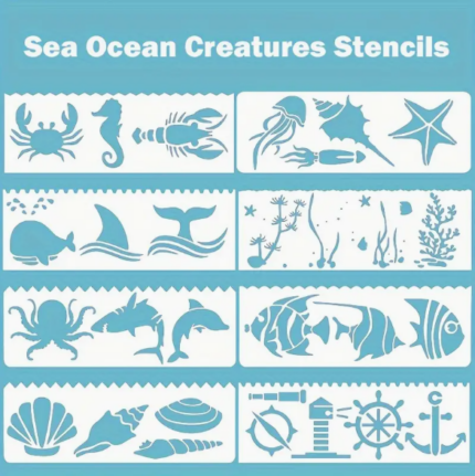 8 pcs Sea Ocean Creatures Decoration icing Stencils set