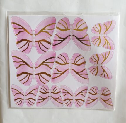 10 pcs Paper Butterfly with pearl detail topper set (Dark Pink)