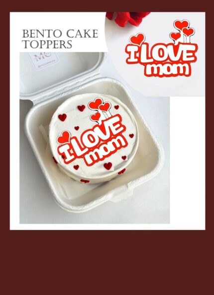 I love you mom red and white cake topper