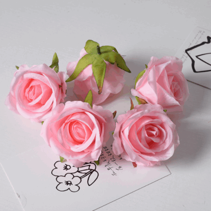 5 pcs Pink Rose Artificial Flower cake topper