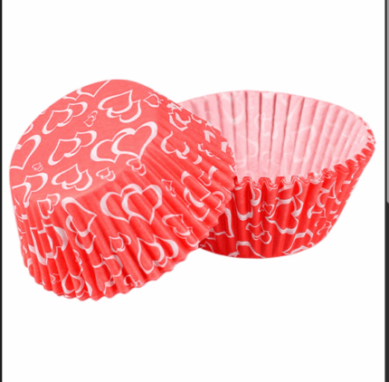 100 pcs Red colour cupcake with white hearts theme Cake Cups / Muffin Cups