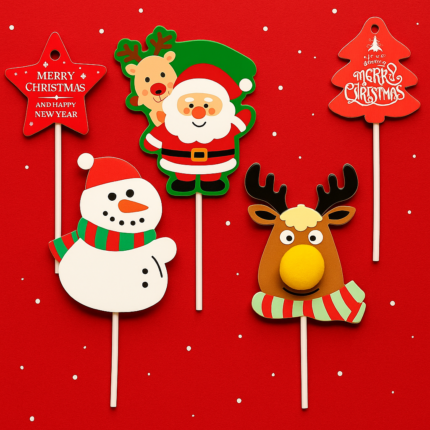 5 pcs Christmas Theme cake cupcake topper set (Yellow) STYLE 12