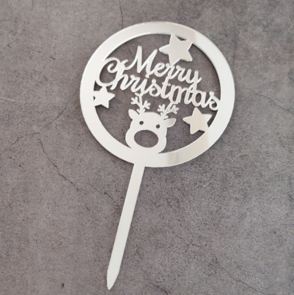1 pcs Silver Merry Christmas acrylic topper