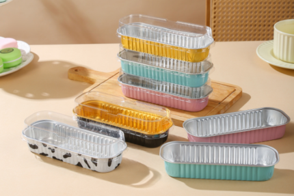 Rectangle Aluminum Tin Foil Bake & Serve Cup with Lid | Aluminium Containers | Non-Stick Foil Baking Container - 5 Pcs Pack (200ml)